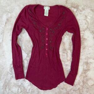 Y2K Next Era embellished ribbed henley top, beaded floral scroll detailing